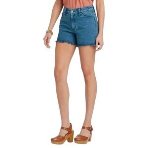 Universal Tread Blue Stretch High-Rise Jean Midi Fray Hem Shorts Size 10